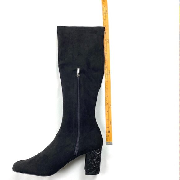 New Jewel Badgley Mischka Evalina Stretch Black Micro-Suede Evening Boot 8 - Picture 7 of 11